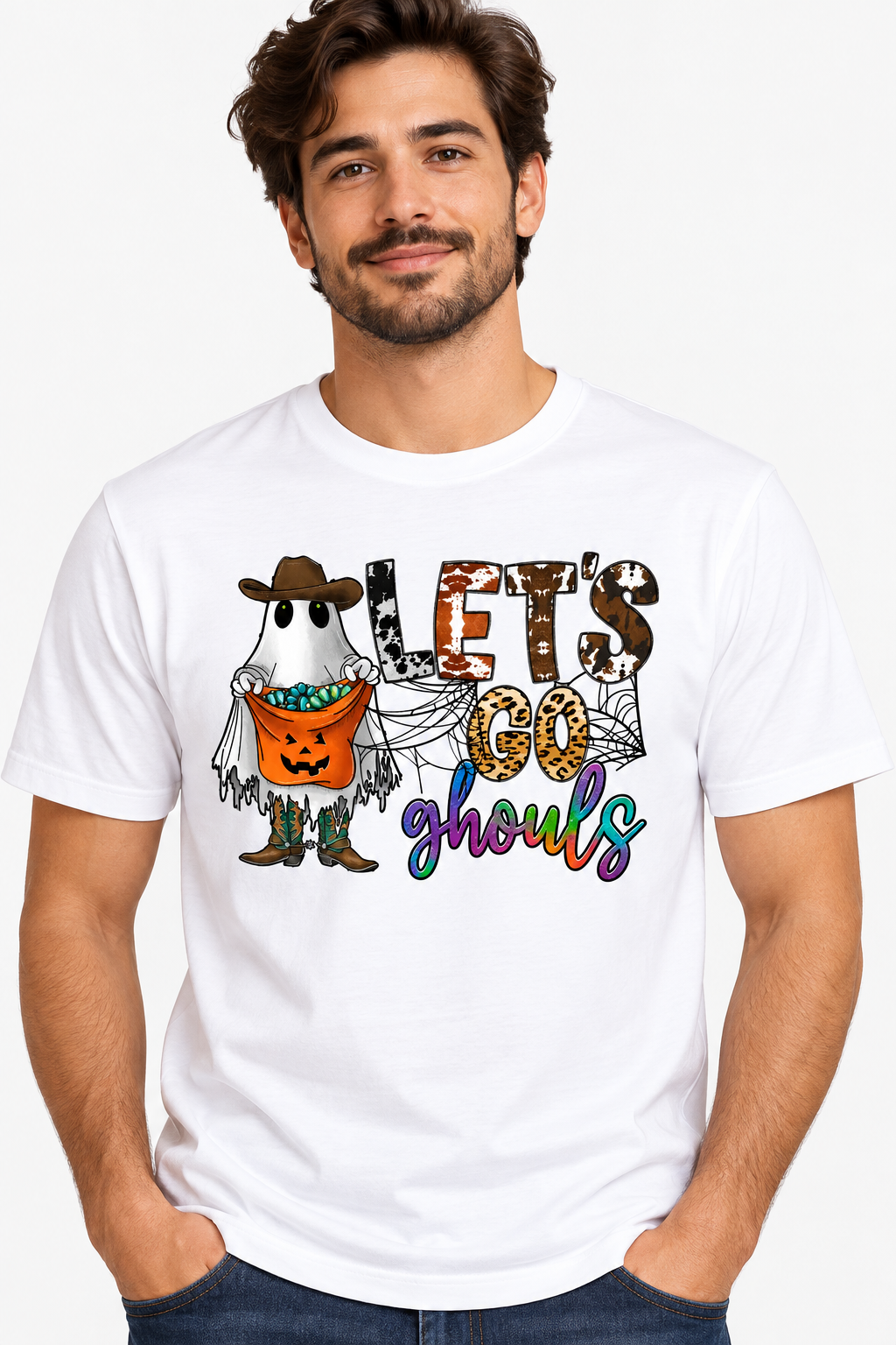 Halloween Graphic T-Shirt for Men and Women, Let’s Go Ghouls Print, Cotton, Regular Fit, Round Neck, Short Sleeve
