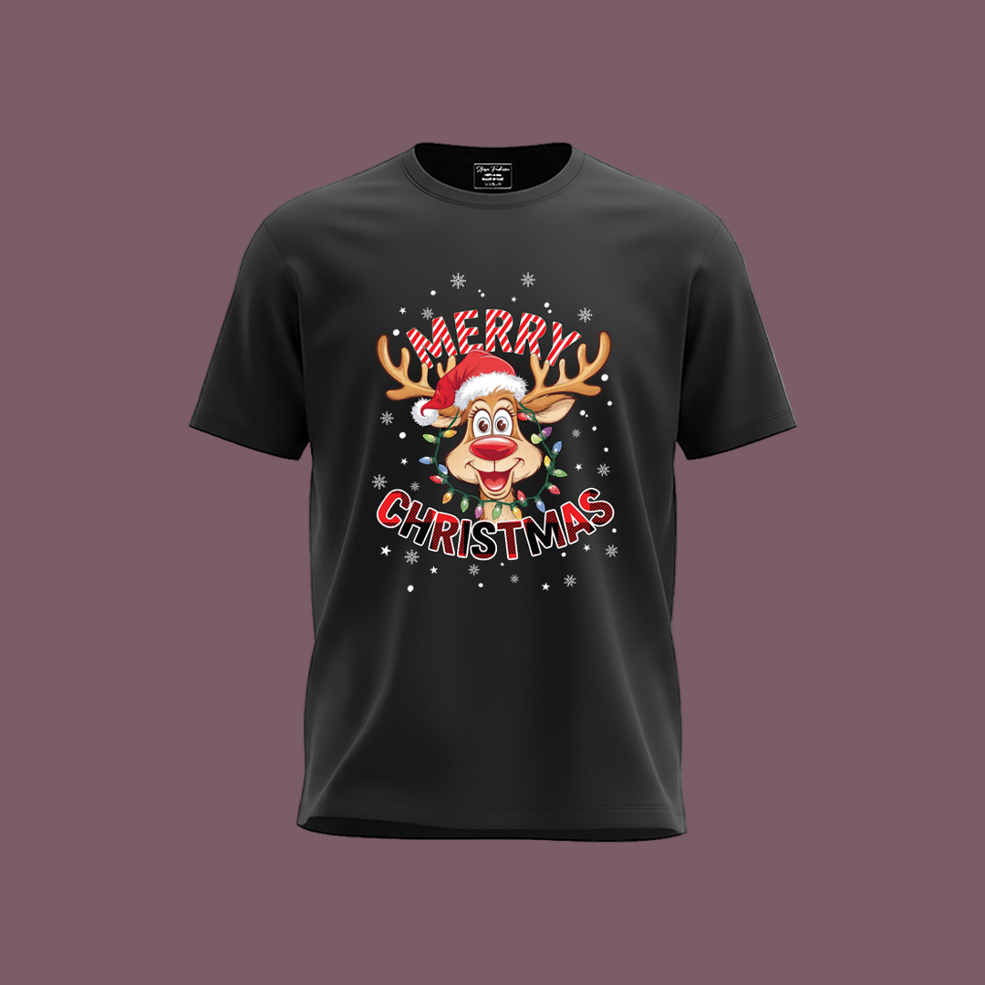 Christmas party outfit | Cartoon Reindeers with Christmas texture T-shirt
