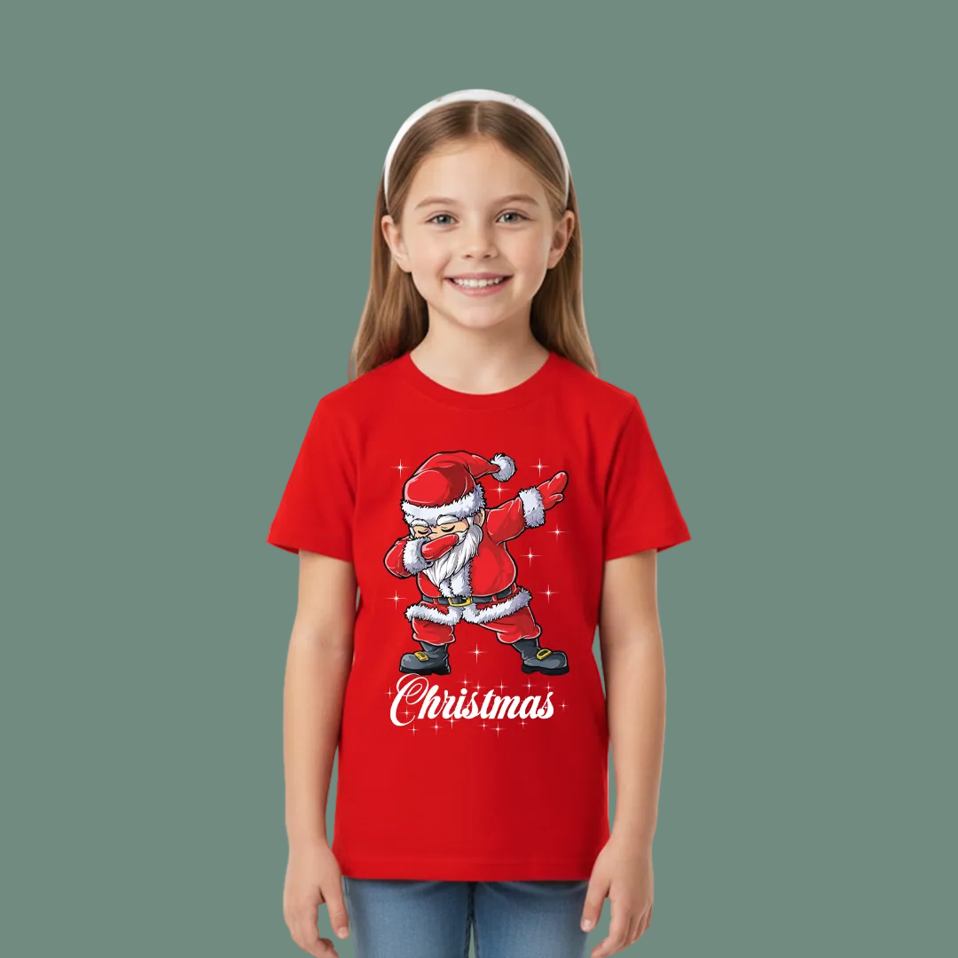 Red Dabbing Santa Claus Family Matching T-Shirts - Funny Christmas Outfit Set - Holiday Photo Tees