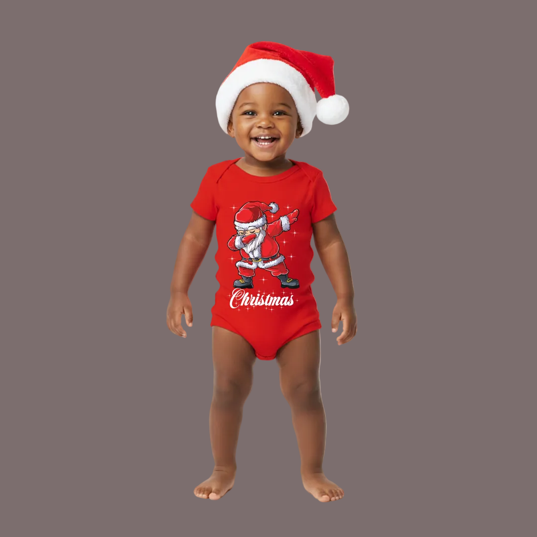Red Dabbing Santa Claus Family Matching T-Shirts - Funny Christmas Outfit Set - Holiday Photo Tees