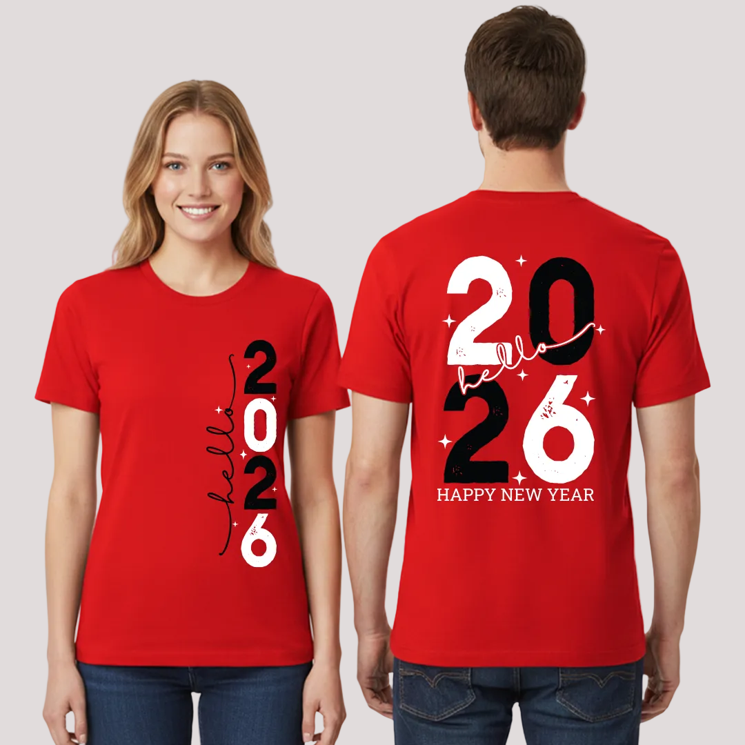 Hello 2026 Family Matching New Year's Eve Shirts - Matching T-shirts for Romper, Kids & Adults - 2026 New Year Party Family Reunion Tees