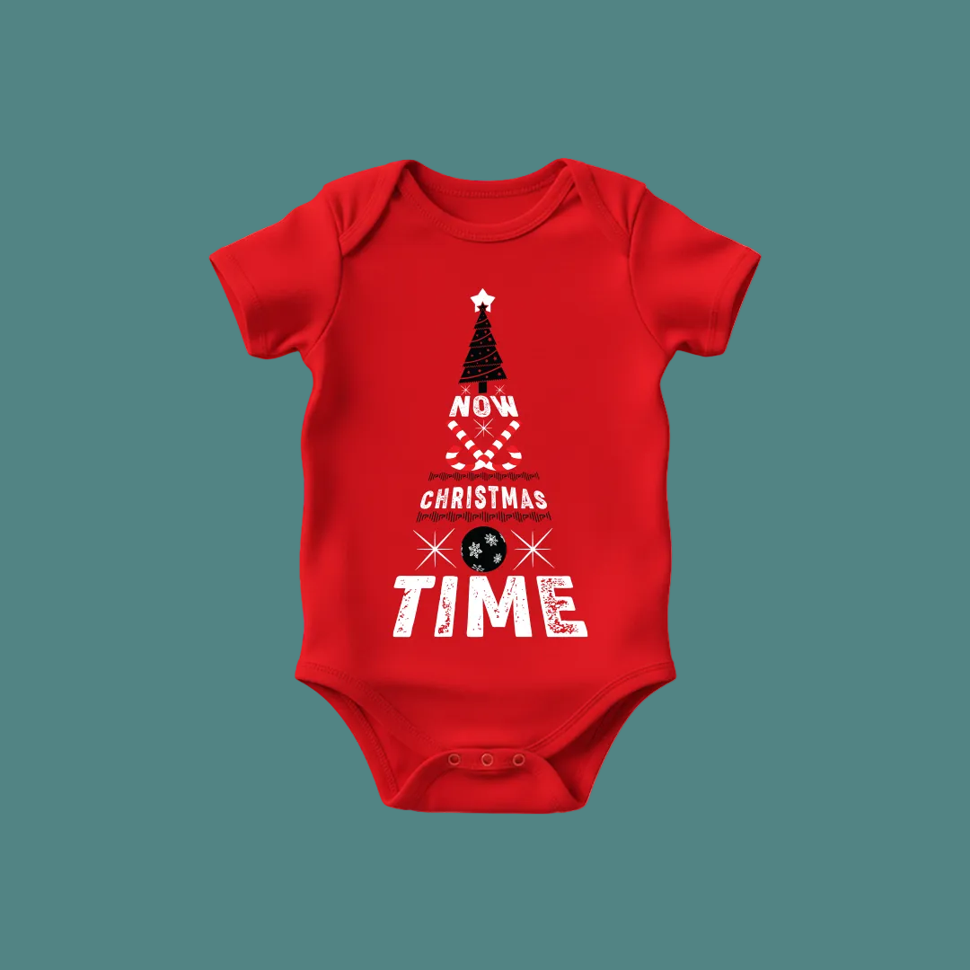 Christmas Tree Graphic Red T-Shirt- "NOW CHRISTMAS TIME" Holiday Shirt