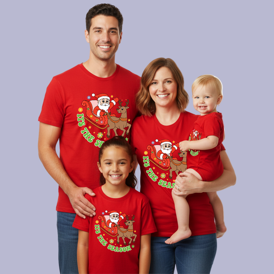 Christmas season T-shirt | Santa Sleigh reindeer t-shirt | Santa t-shirt Matching Family outfit
