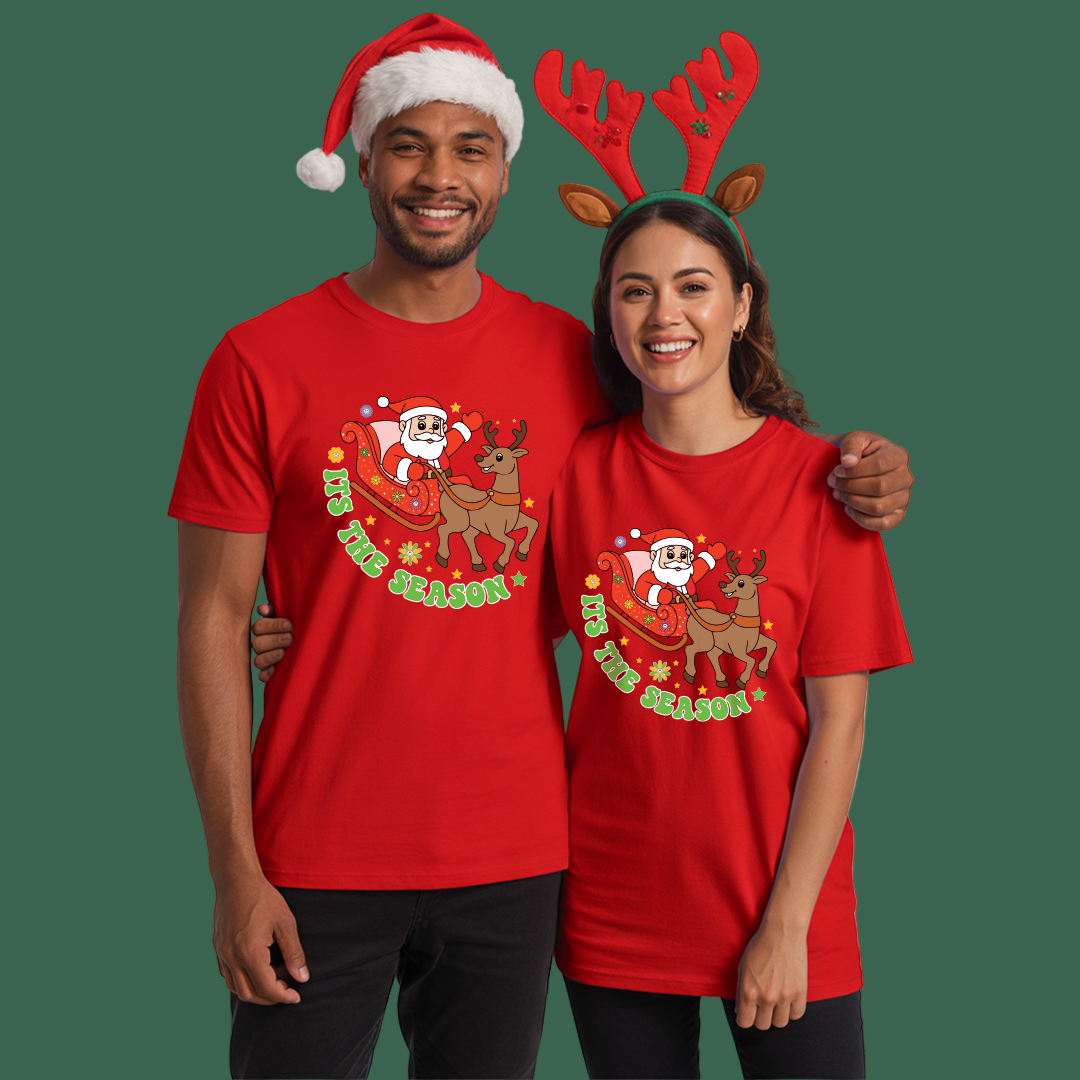 Christmas season T-shirt | Santa Sleigh reindeer t-shirt | Santa t-shirt Matching Family outfit