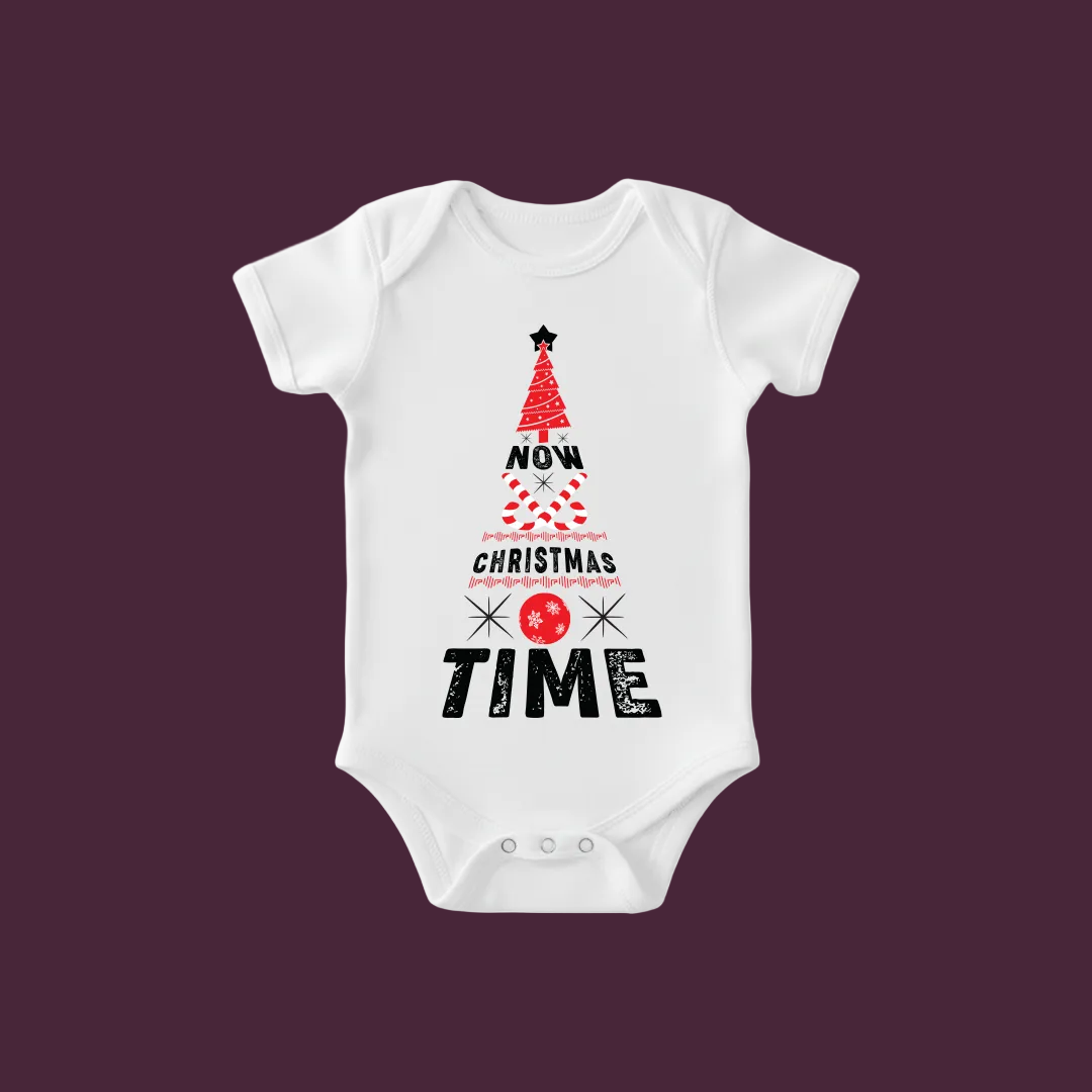 Christmas Tree Graphic Red T-Shirt- "NOW CHRISTMAS TIME" Holiday Shirt