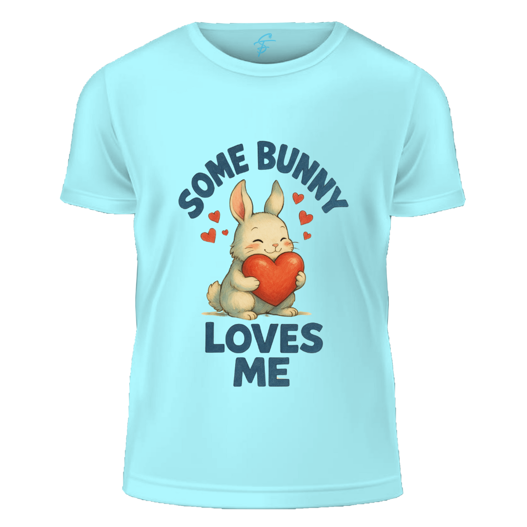 Some Bunny Loves Me Graphic T-Shirt, 100% Cotton, Cute Bunny Heart Design, Women's Casual Short Sleeve Top