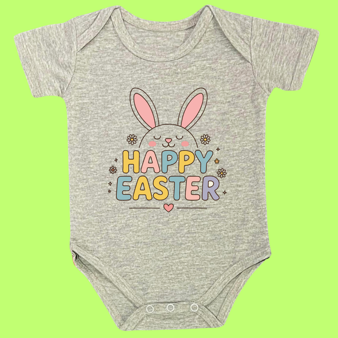 Happy Easter Bunny Baby Bodysuit, 100% Cotton Onesie with Carrot Design