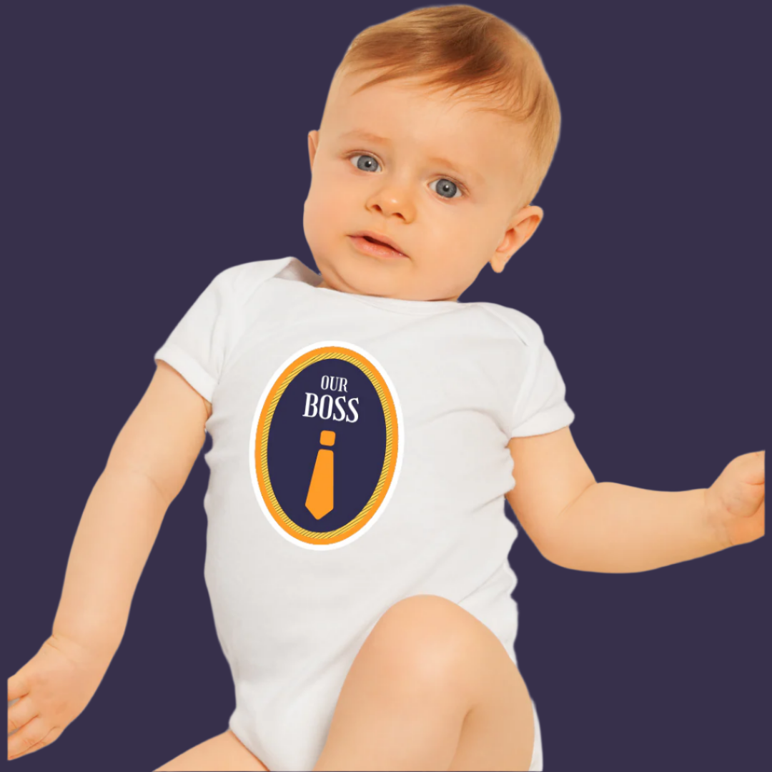 Our Boss Baby Bodysuit, 100% Cotton Romper with Tie Design, Infant Special Occasion Outfit