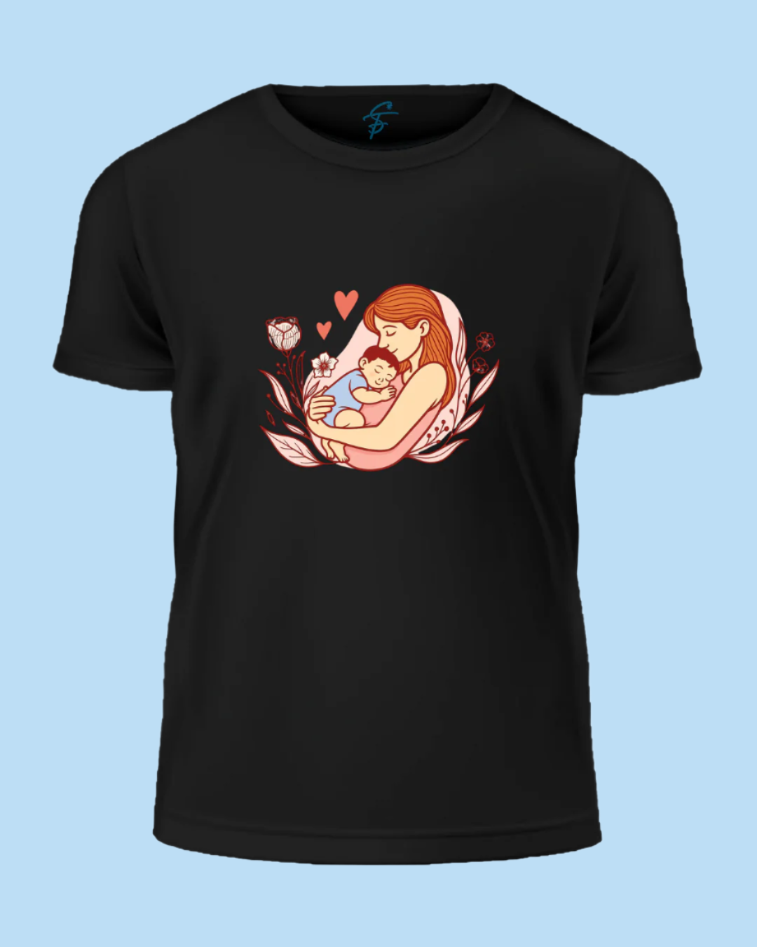 Mother and Baby Floral Design T-Shirt, 100% Cotton, Mother's Day Gift