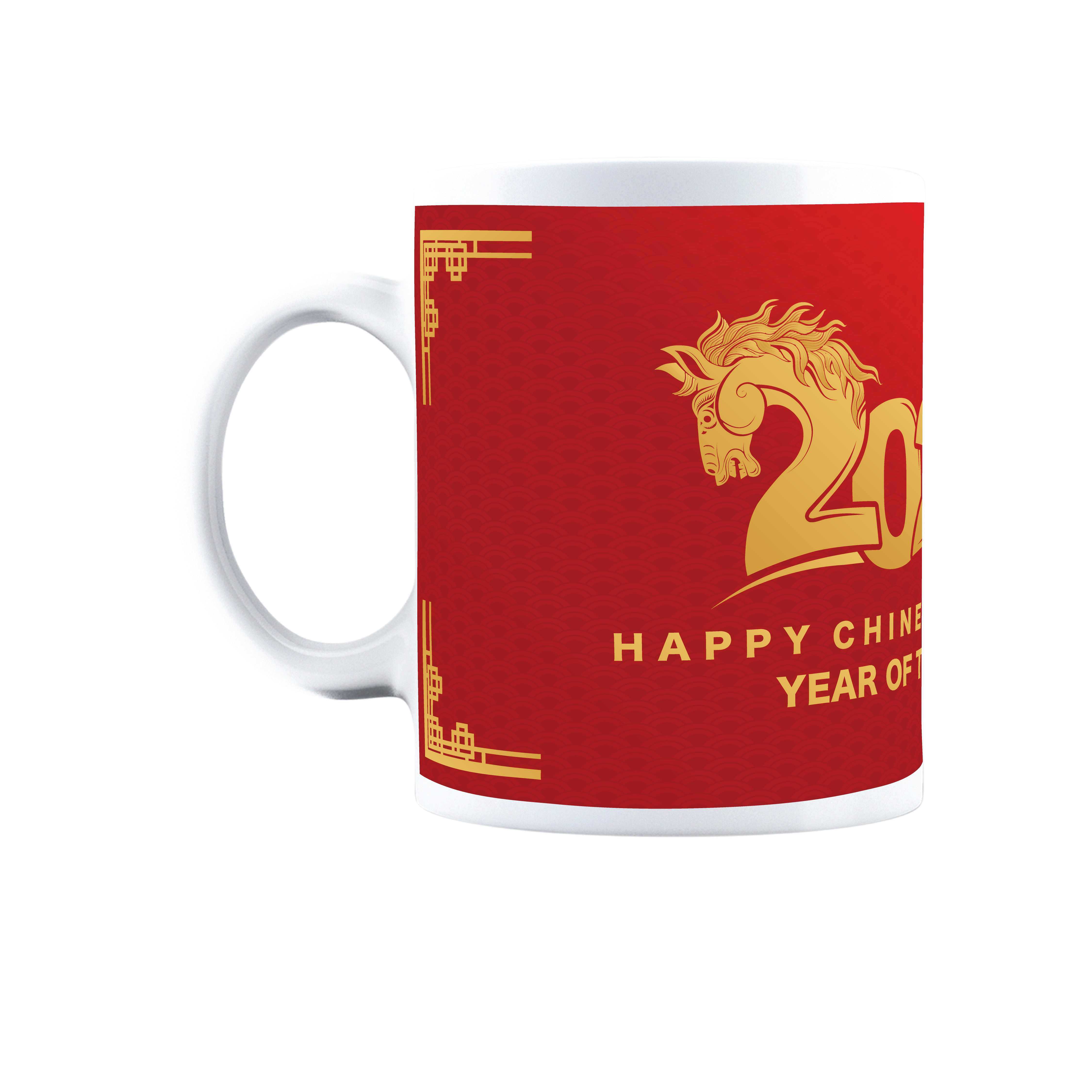 remium 2026 Year of the Horse Mug - Gold Foil Style Lunar New Year Ceramic Cup - Red Zodiac Gift for Prosperity