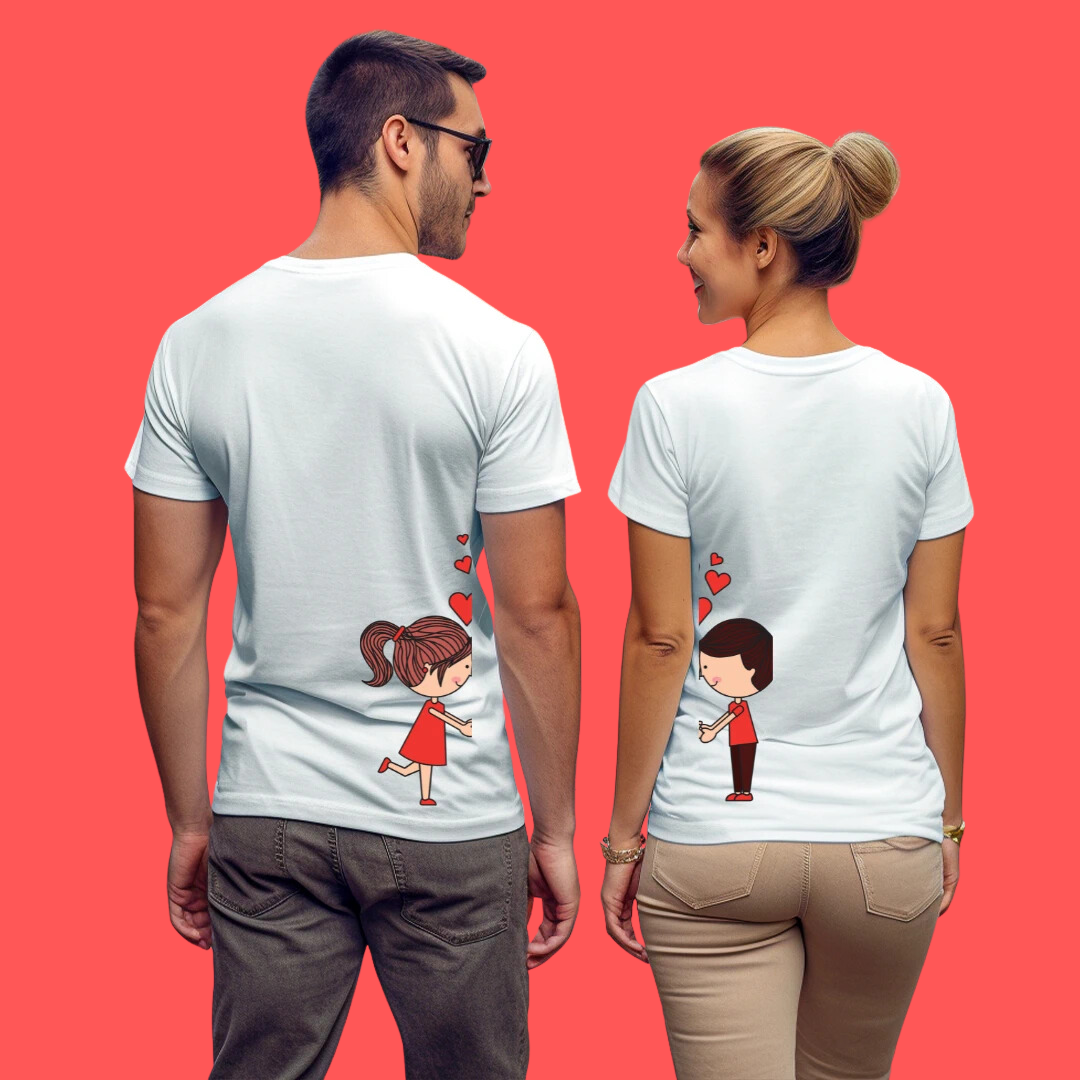 Cartoon Love Design, Set of 2 PCS – Couple Tshirt for Couples