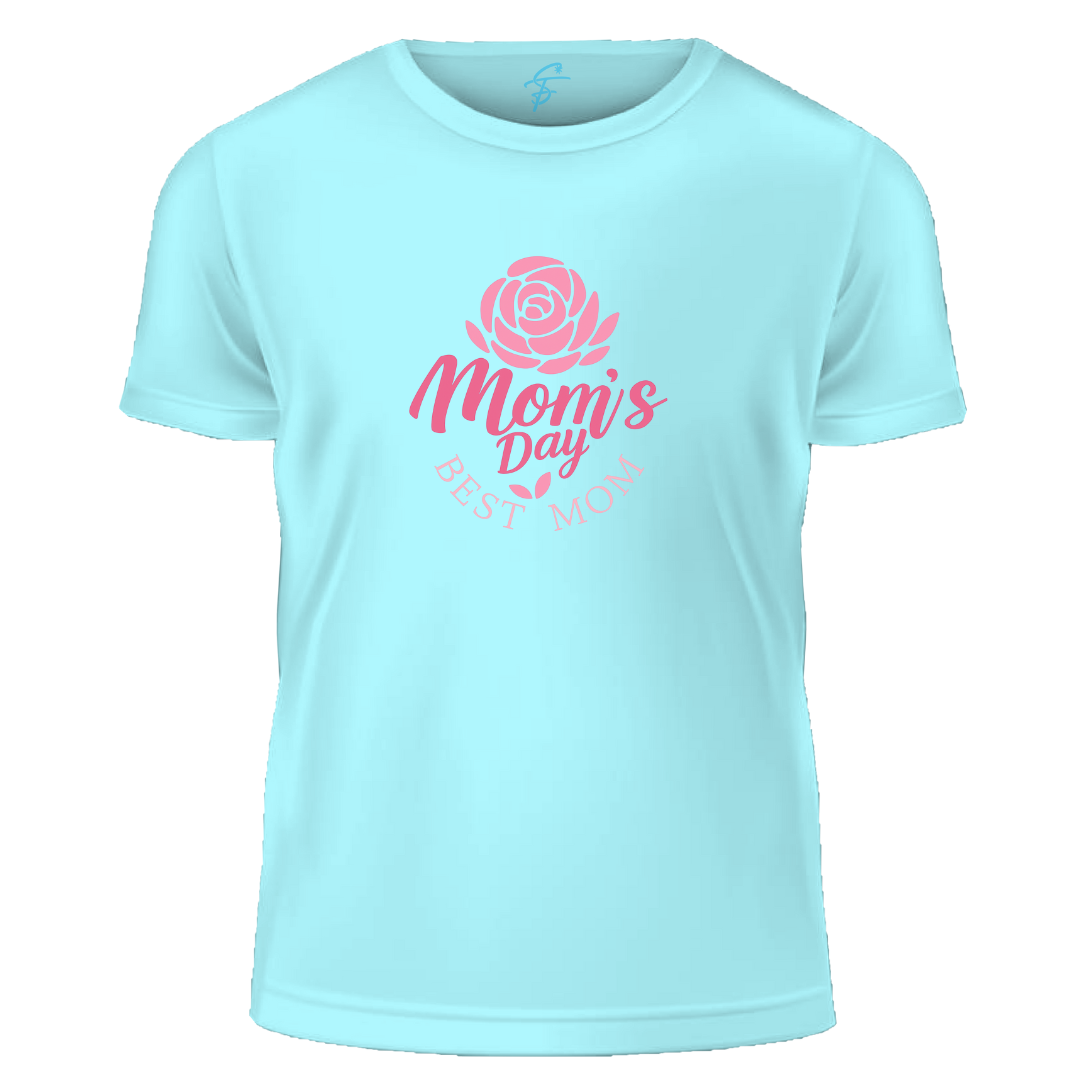 Mom's Day Best Mom T-Shirt with Pink Rose Design, Short Sleeve, Mother's Day