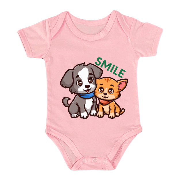 Smile Pet Friends Rompers – Cute Dog and Cat Design – Infant Tees