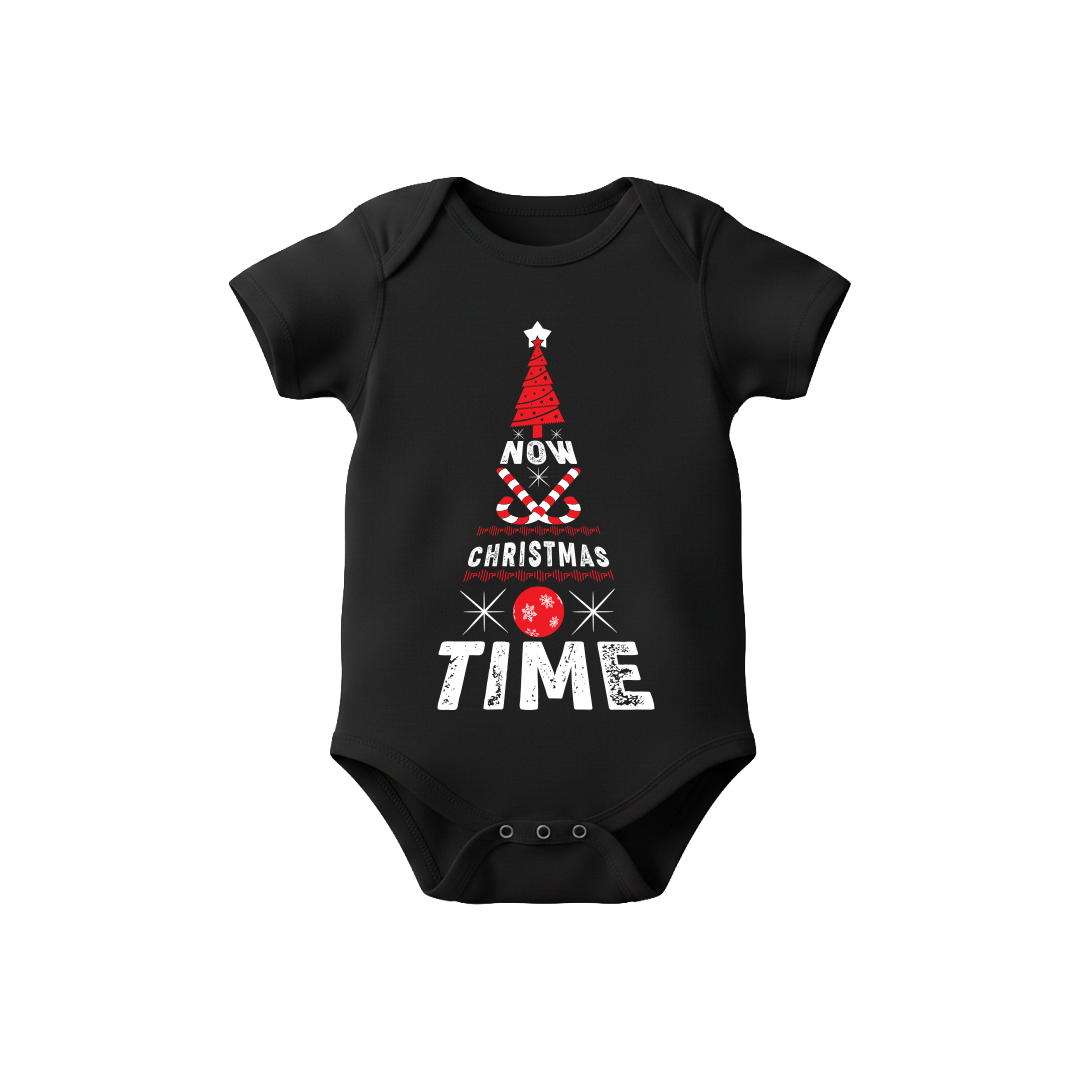 Christmas Tree Graphic Red T-Shirt- "NOW CHRISTMAS TIME" Holiday Shirt