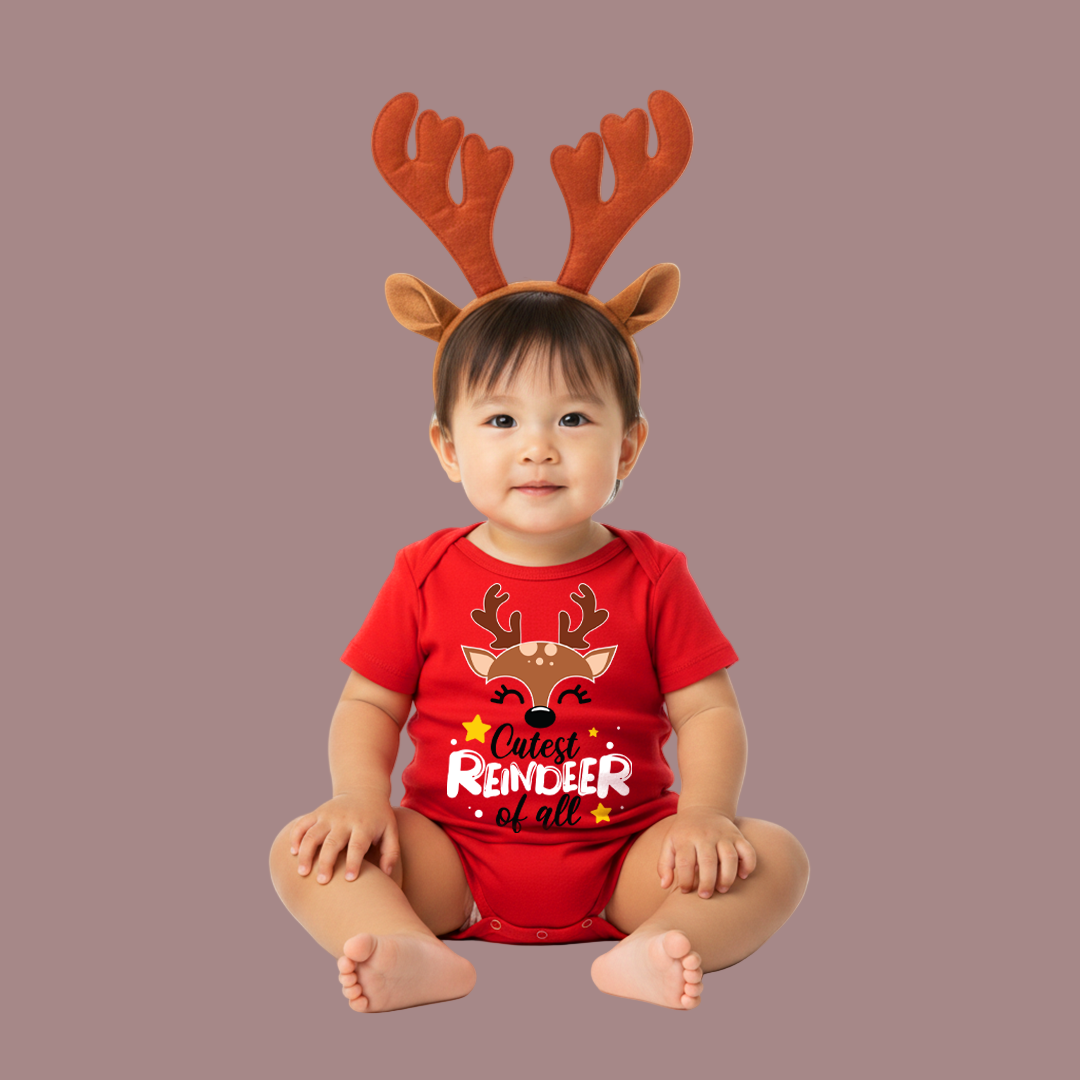 Infant red Reindeer Antler Headband Romper | Cutest Reindeer of all | Red Romper | Christmas Romper