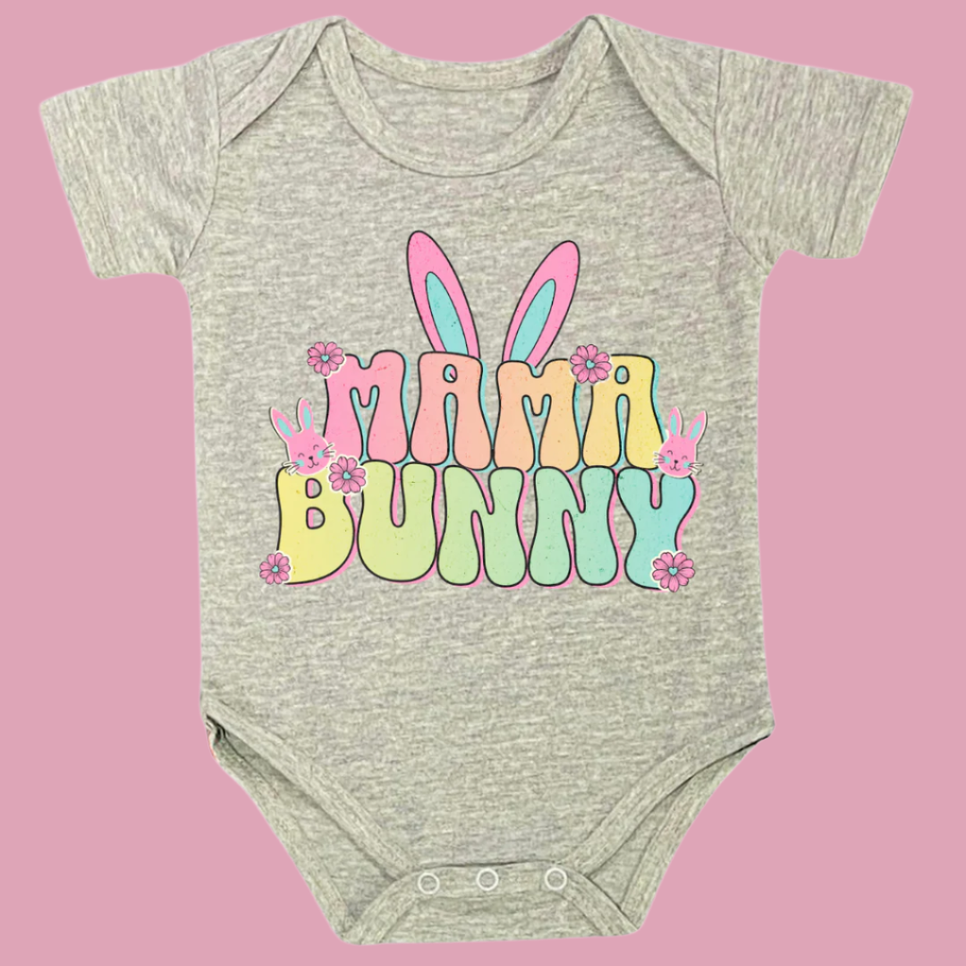 MaMa Bunny Baby Bodysuit, 100% Cotton , Infant Short Sleeve