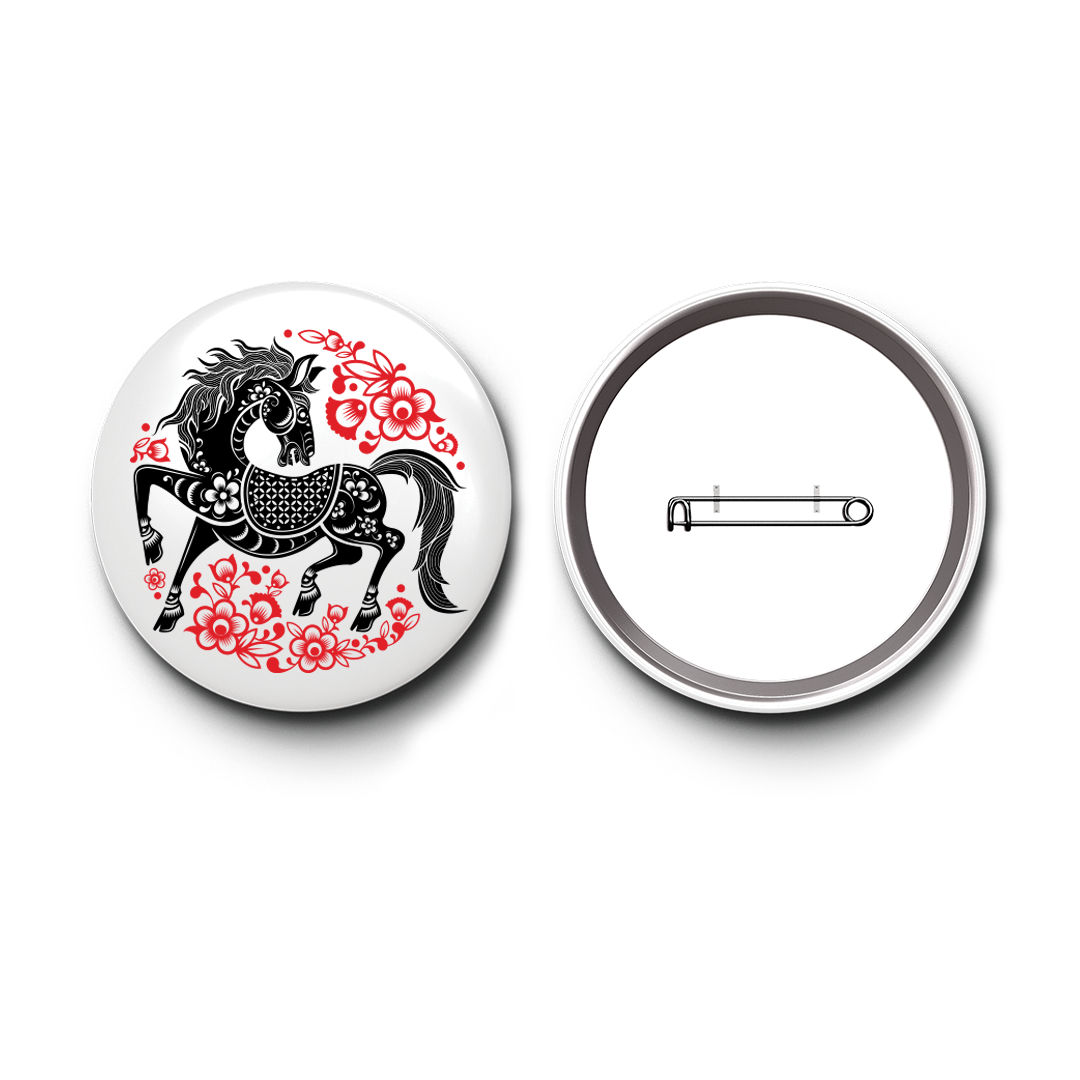 Chinese New Year Horse Special Badge - Year of the Horse Pin Button - Available in 44mm, 56mm, 58mm