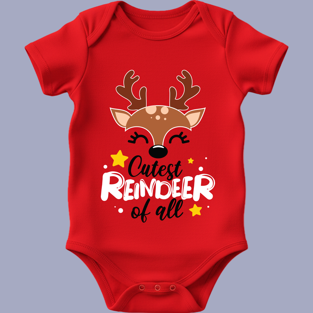Infant red Reindeer Antler Headband Romper | Cutest Reindeer of all | Red Romper | Christmas Romper