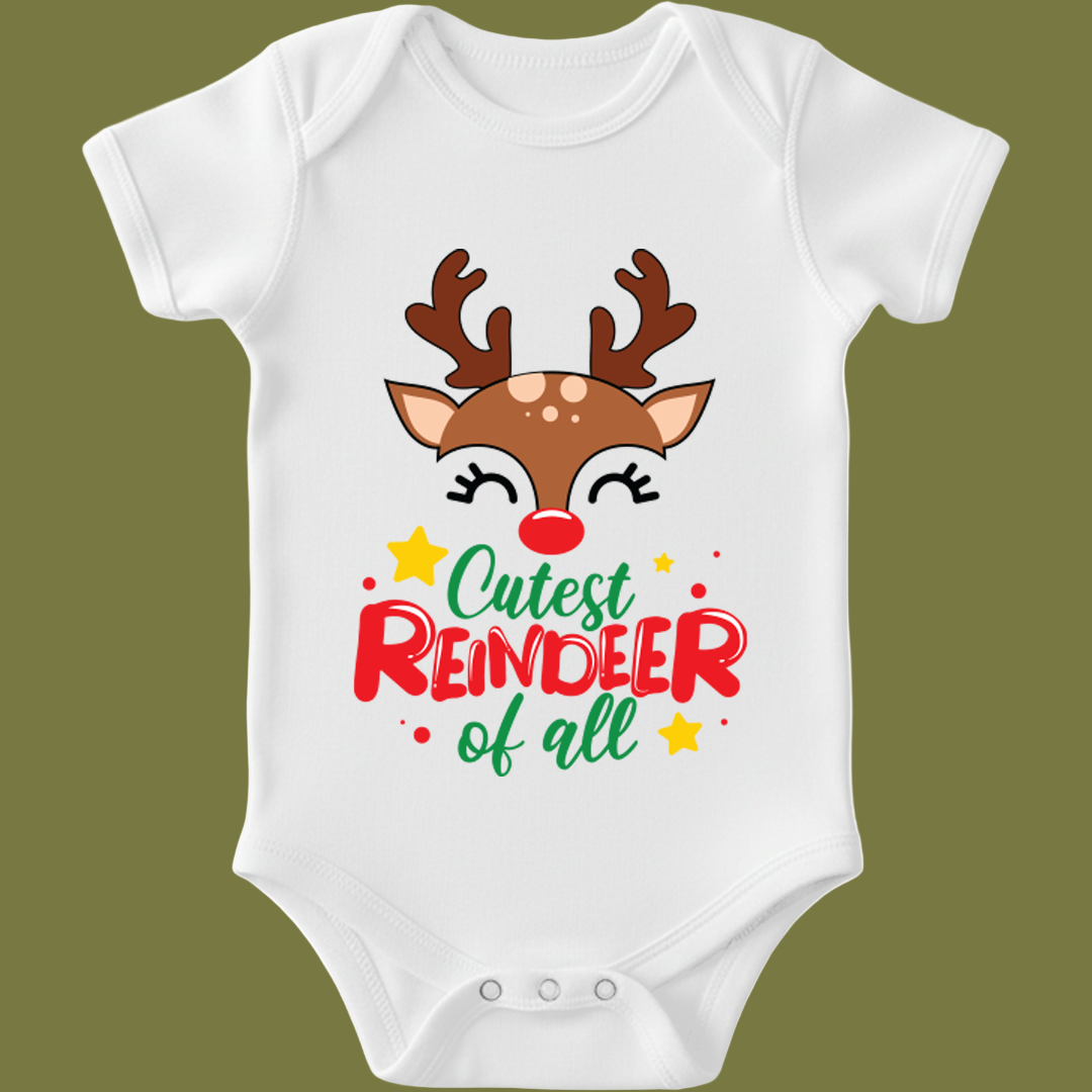 Infant red Reindeer Antler Headband Romper | Cutest Reindeer of all | Red Romper | Christmas Romper