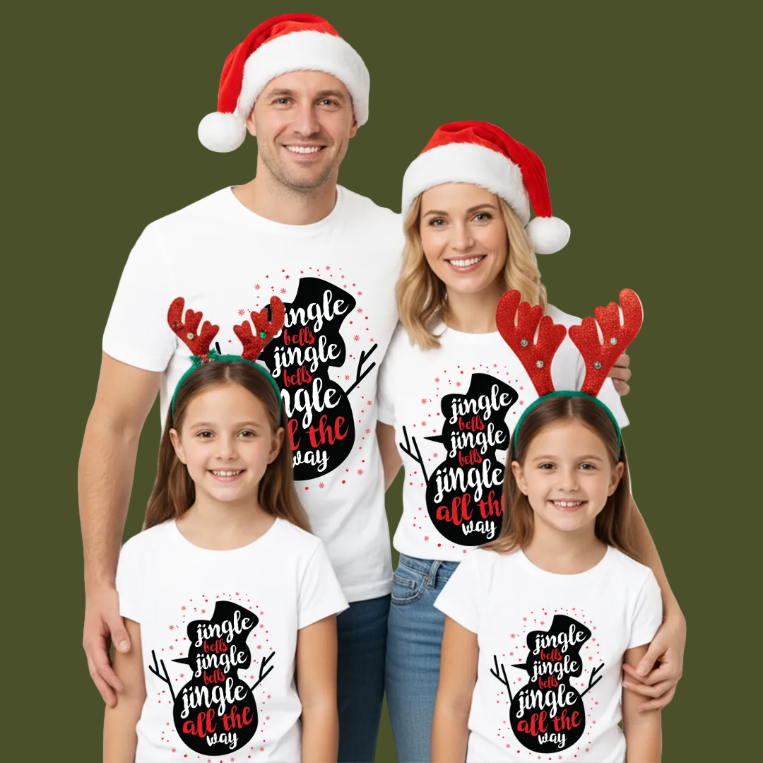 Red Christmas Family Tees  Snowman "Jingle Bells" Theme