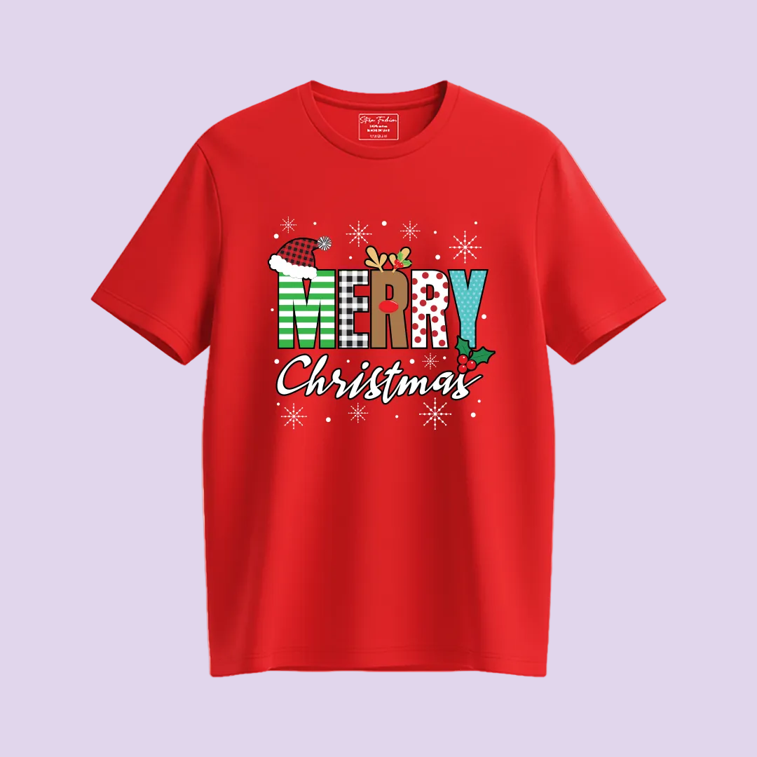 Family Christmas Outfit - Red Merry Christmas Graphic Shirt for Parents  Kids & Rompers