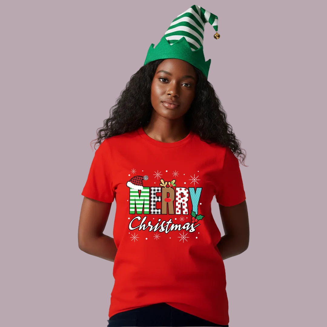 Family Christmas Outfit - Red Merry Christmas Graphic Shirt for Parents  Kids & Rompers