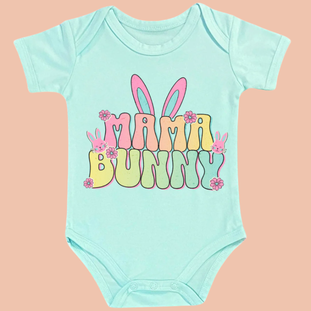 MaMa Bunny Baby Bodysuit, 100% Cotton , Infant Short Sleeve