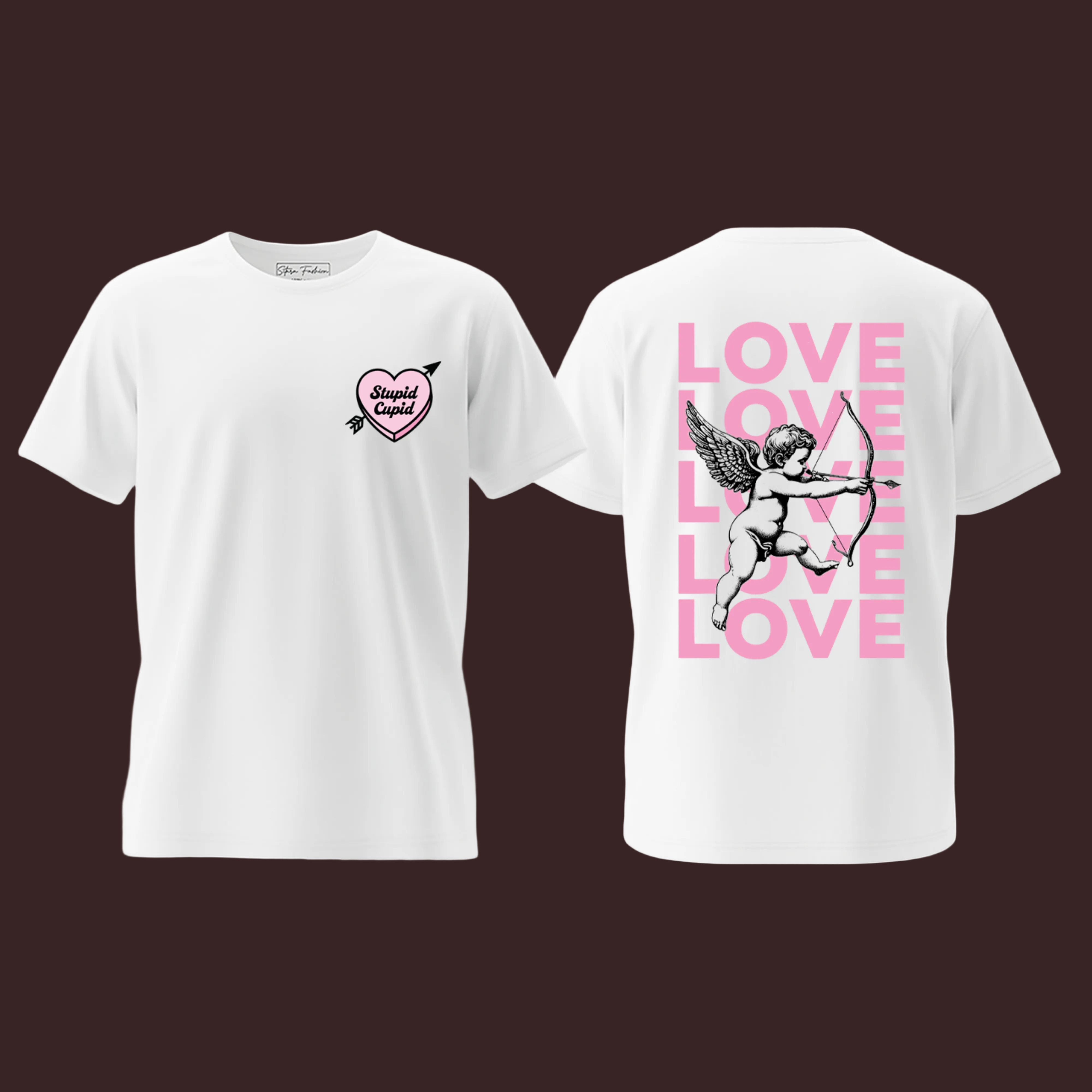 Stupid Cupid" Valentine's Day Couple T-Shirt - Black Graphic Tees with Cupid & Love Print - Matching Romantic Streetwear for Him and Her