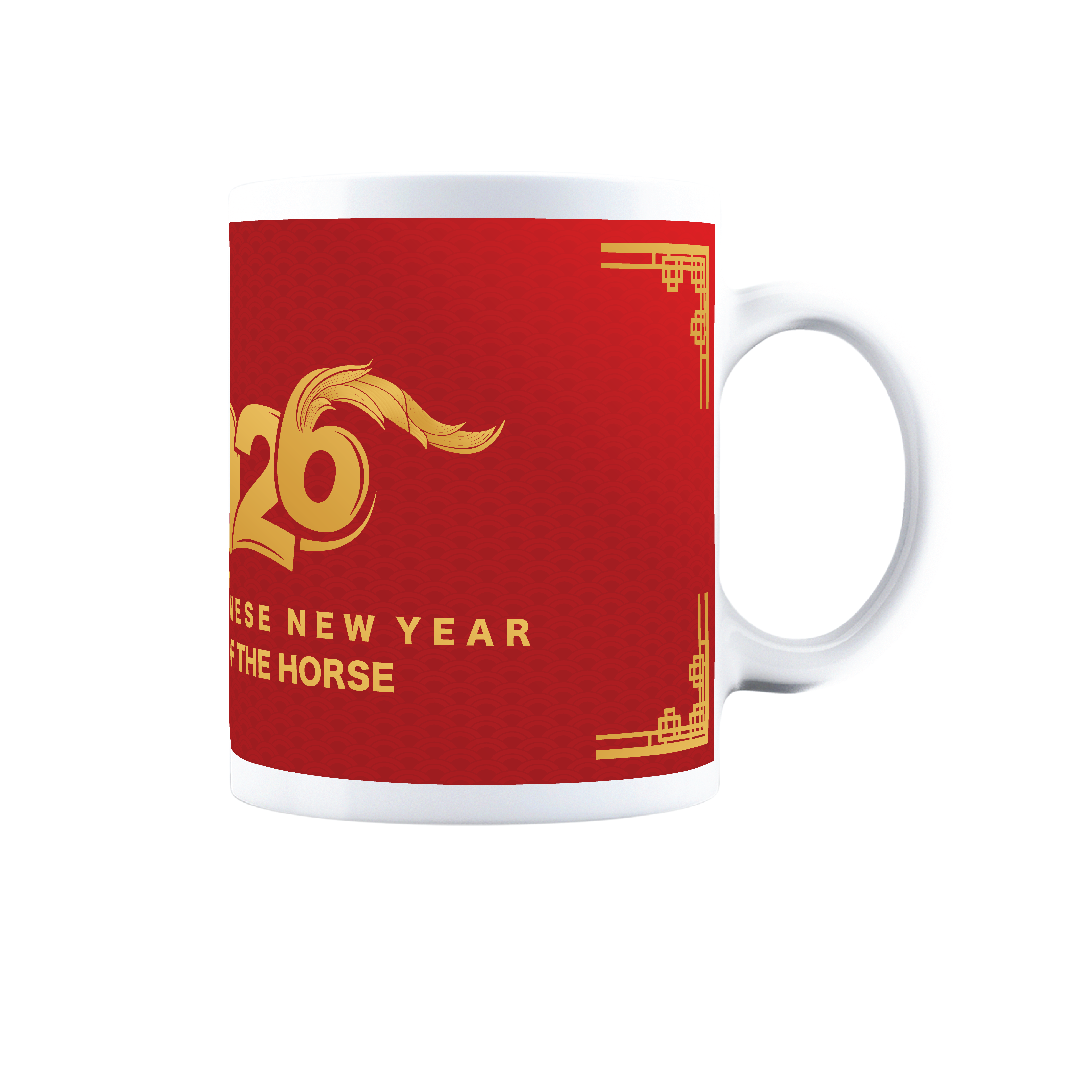 remium 2026 Year of the Horse Mug - Gold Foil Style Lunar New Year Ceramic Cup - Red Zodiac Gift for Prosperity