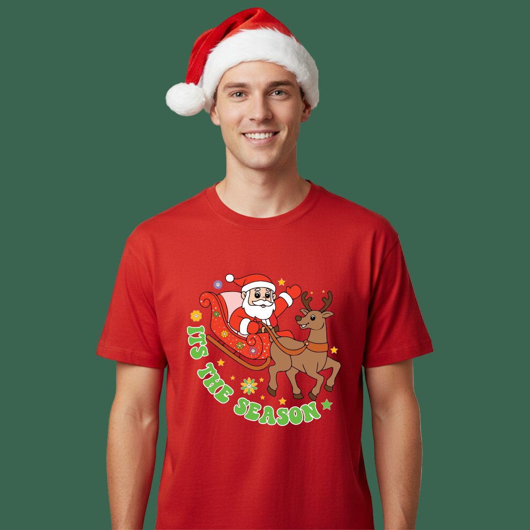 Christmas season T-shirt | Santa Sleigh reindeer t-shirt | Santa t-shirt Matching Family outfit