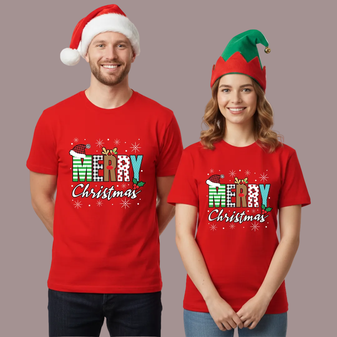 Family Christmas Outfit - Red Merry Christmas Graphic Shirt for Parents  Kids & Rompers