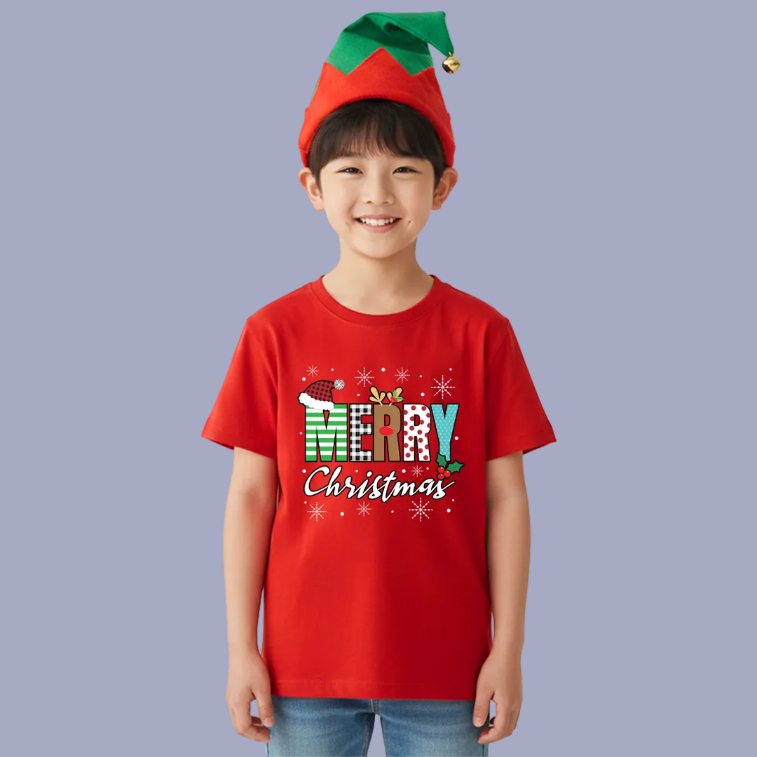 Family Christmas Outfit - Red Merry Christmas Graphic Shirt for Parents  Kids & Rompers