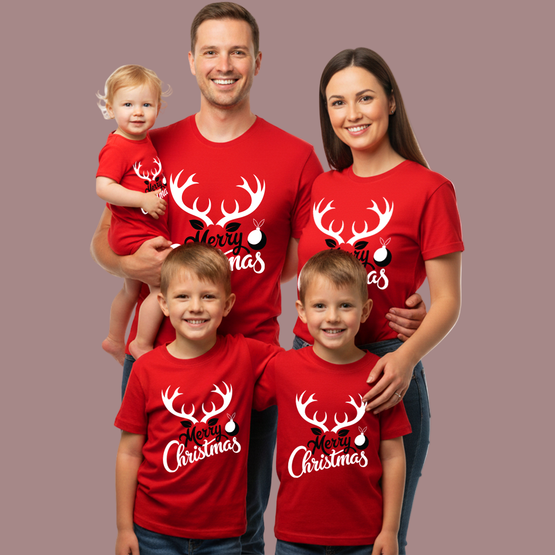 Merry Christmas Antler  T-shirts for Family | Antler T-shirts | Christmas T-shirts