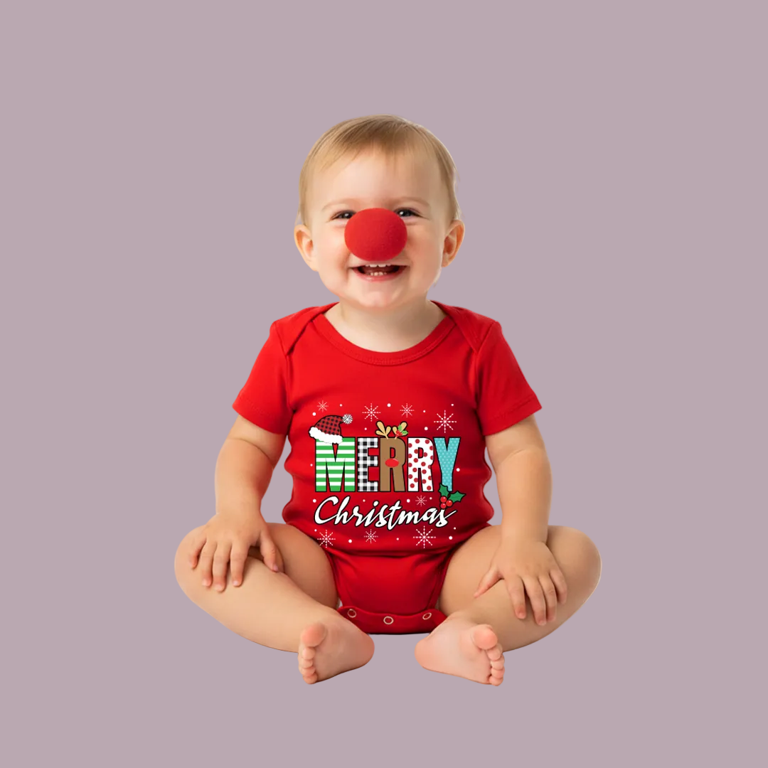 Family Christmas Outfit - Red Merry Christmas Graphic Shirt for Parents  Kids & Rompers