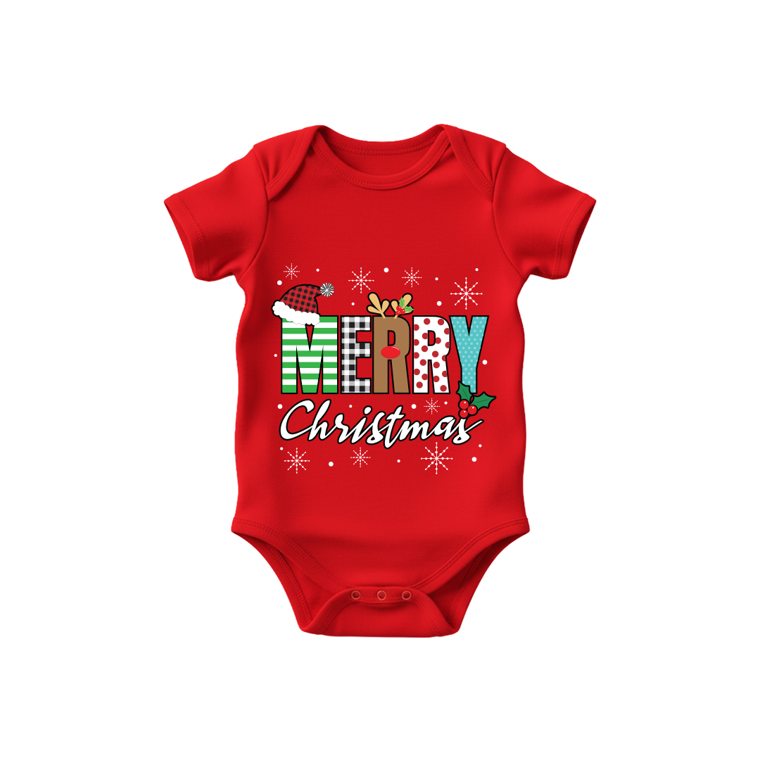 Family Christmas Outfit - Red Merry Christmas Graphic Shirt for Parents  Kids & Rompers