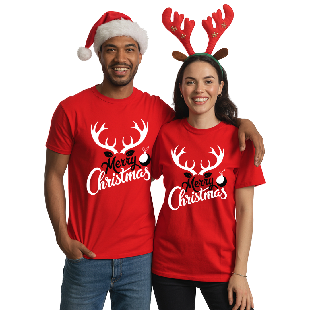 Merry Christmas Antler  T-shirts for Family | Antler T-shirts | Christmas T-shirts
