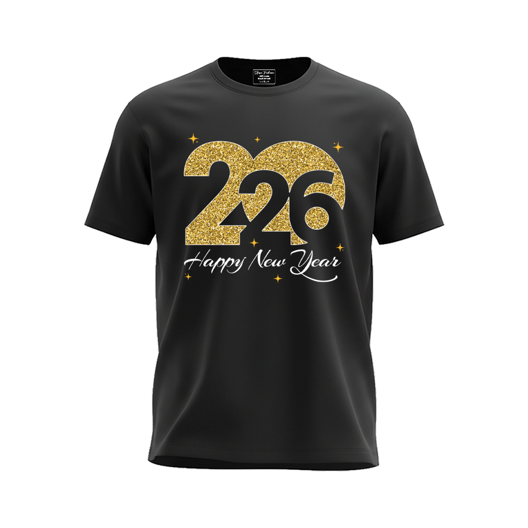 Matching Family New Year 2026 T-Shirts | Gold Glitter Year Graphic Tees | Custom New Year’s Eve Party T-shirts for Rompers, Kids and Adults