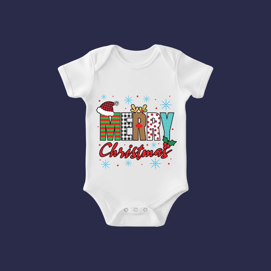 Family Christmas Outfit - Red Merry Christmas Graphic Shirt for Parents  Kids & Rompers