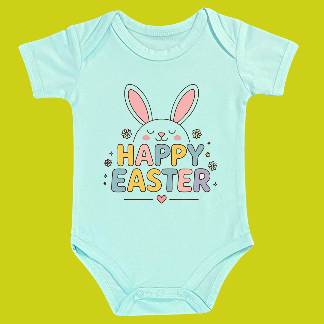 Happy Easter Bunny Baby Bodysuit, 100% Cotton Onesie with Carrot Design