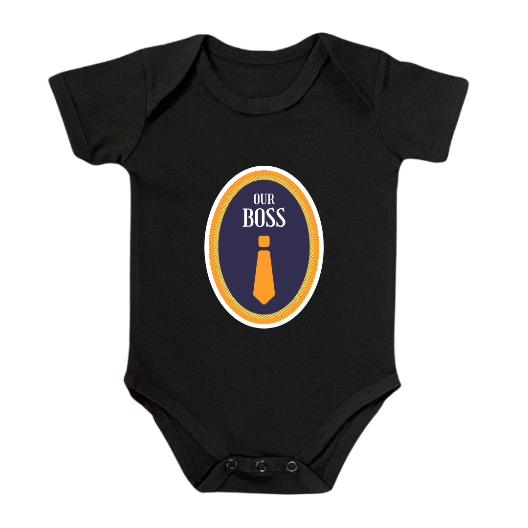 Our Boss Baby Bodysuit, 100% Cotton Romper with Tie Design, Infant Special Occasion Outfit