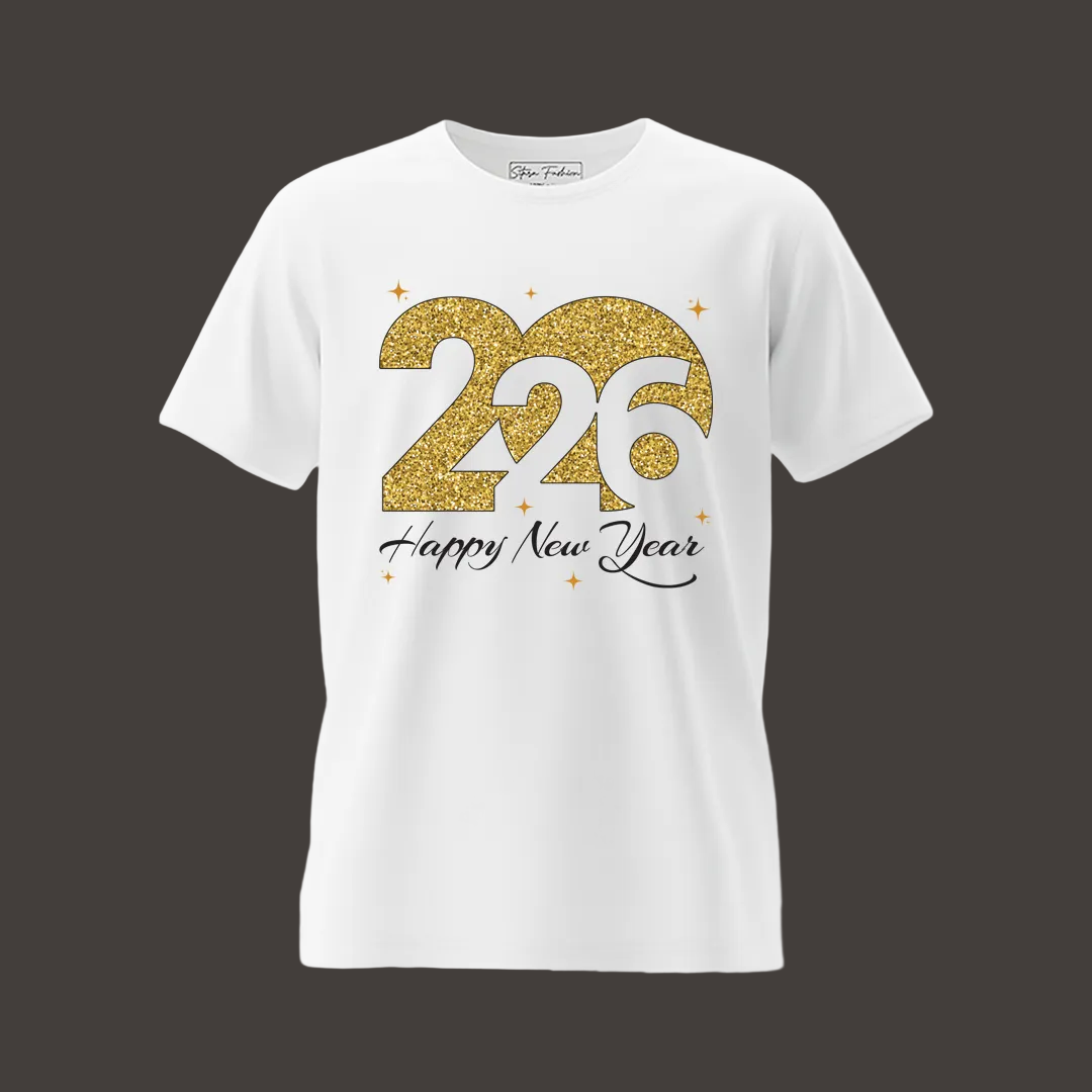 Matching Family New Year 2026 T-Shirts | Gold Glitter Year Graphic Tees | Custom New Year’s Eve Party T-shirts for Rompers, Kids and Adults
