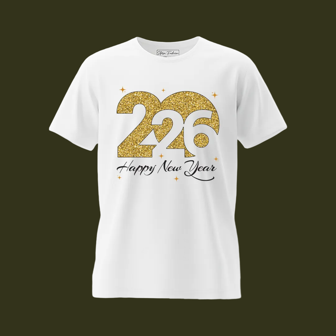Matching Family New Year 2026 T-Shirts | Gold Glitter Year Graphic Tees | Custom New Year’s Eve Party T-shirts for Rompers, Kids and Adults