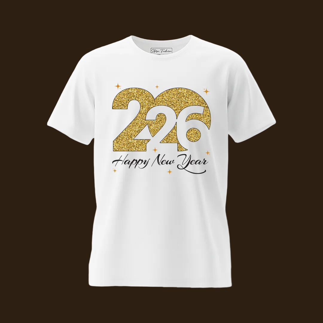 Matching Family New Year 2026 T-Shirts | Gold Glitter Year Graphic Tees | Custom New Year’s Eve Party T-shirts for Rompers, Kids and Adults