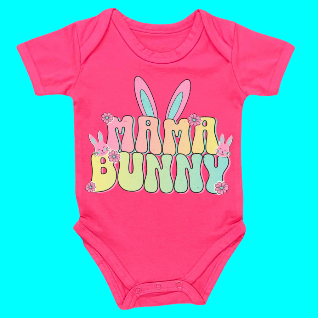 MaMa Bunny Baby Bodysuit, 100% Cotton , Infant Short Sleeve
