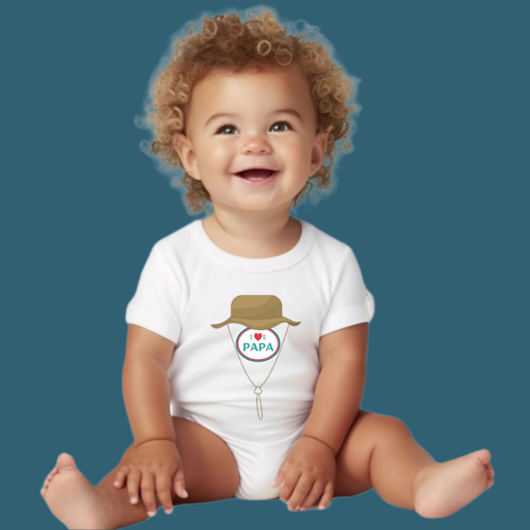 Baby I Love Papa Bodysuit, 100% Cotton Romper, Fishing Hat Design