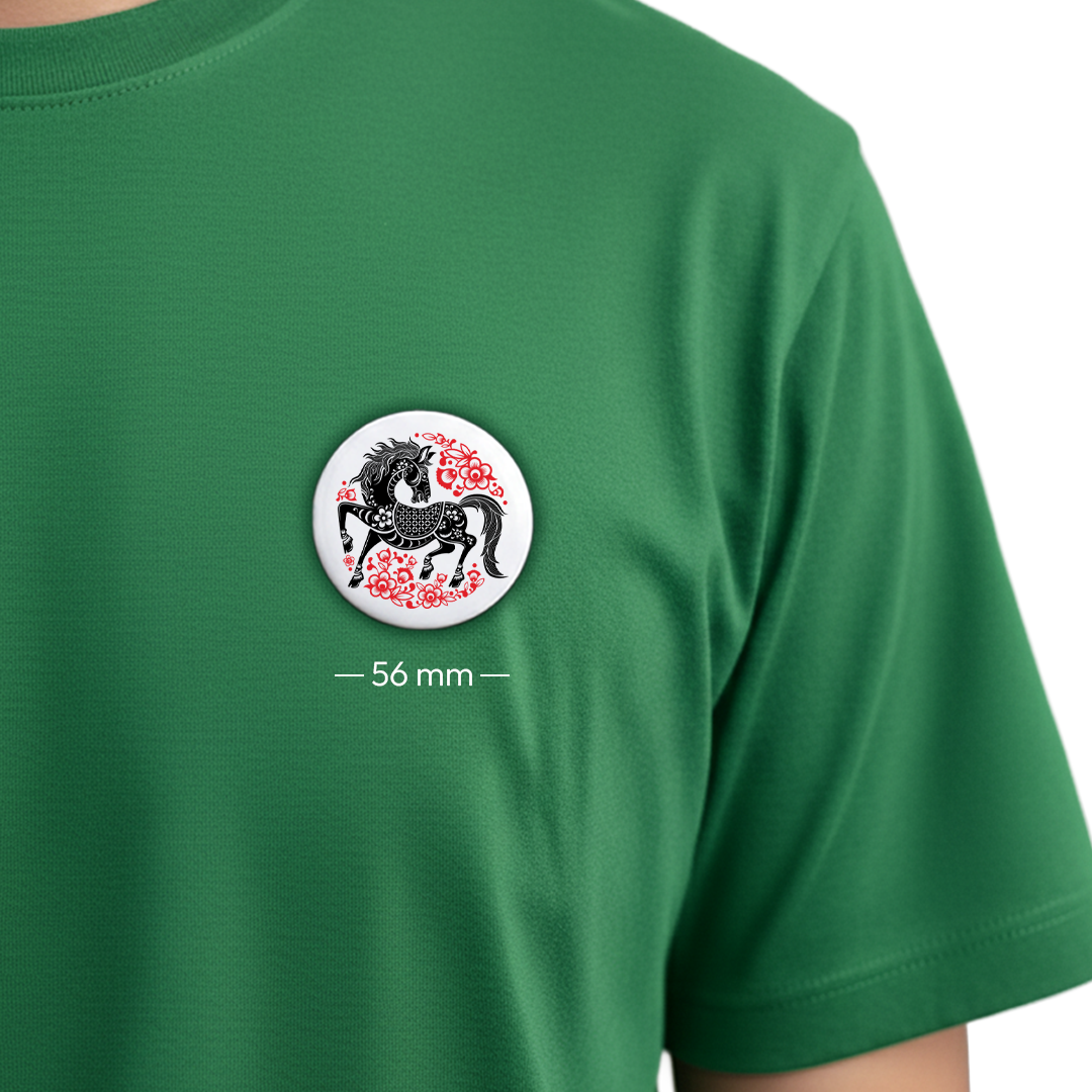 Chinese New Year Horse Special Badge - Year of the Horse Pin Button - Available in 44mm, 56mm, 58mm