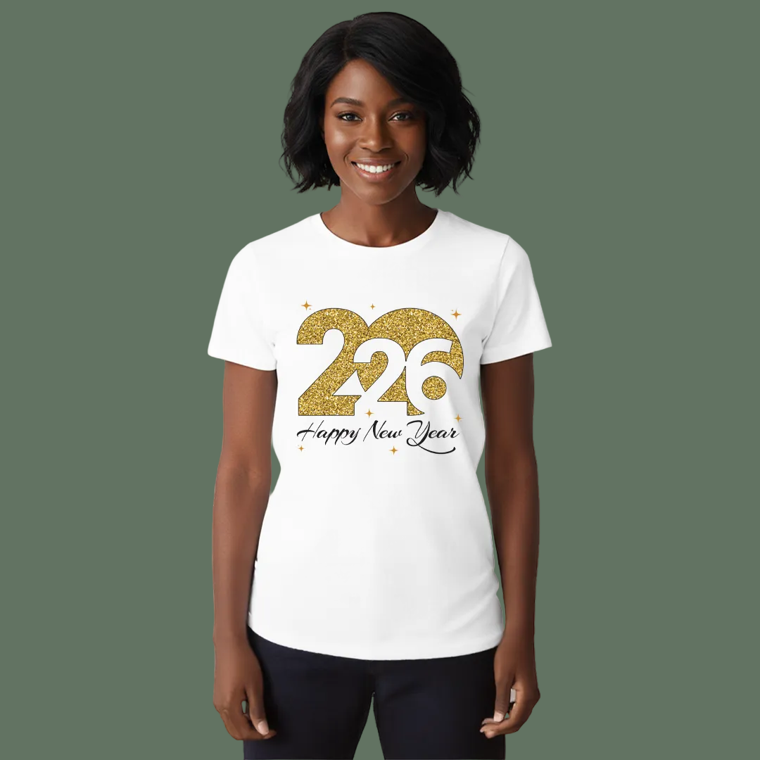 Matching Family New Year 2026 T-Shirts | Gold Glitter Year Graphic Tees | Custom New Year’s Eve Party T-shirts for Rompers, Kids and Adults