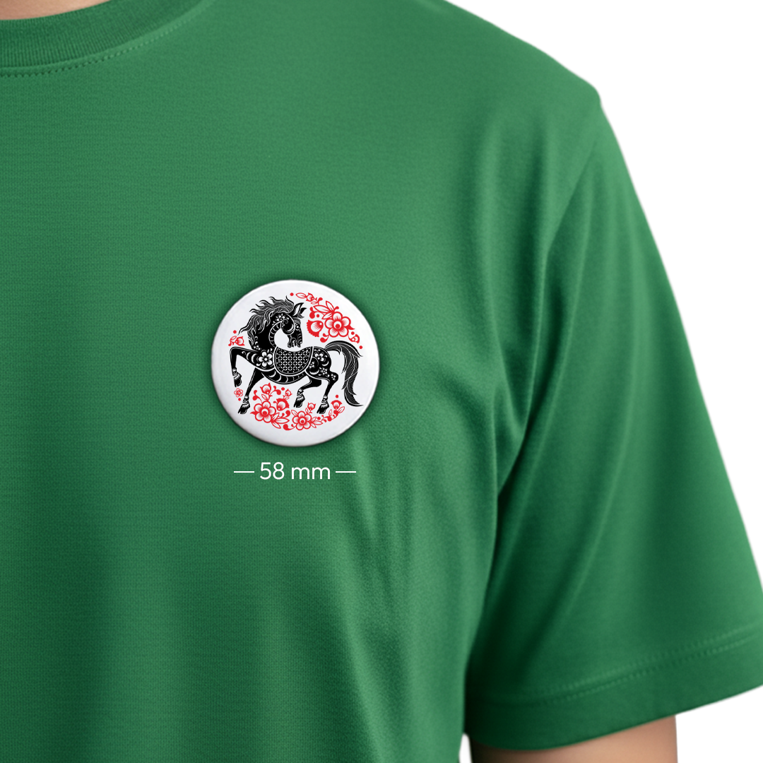 Chinese New Year Horse Special Badge - Year of the Horse Pin Button - Available in 44mm, 56mm, 58mm