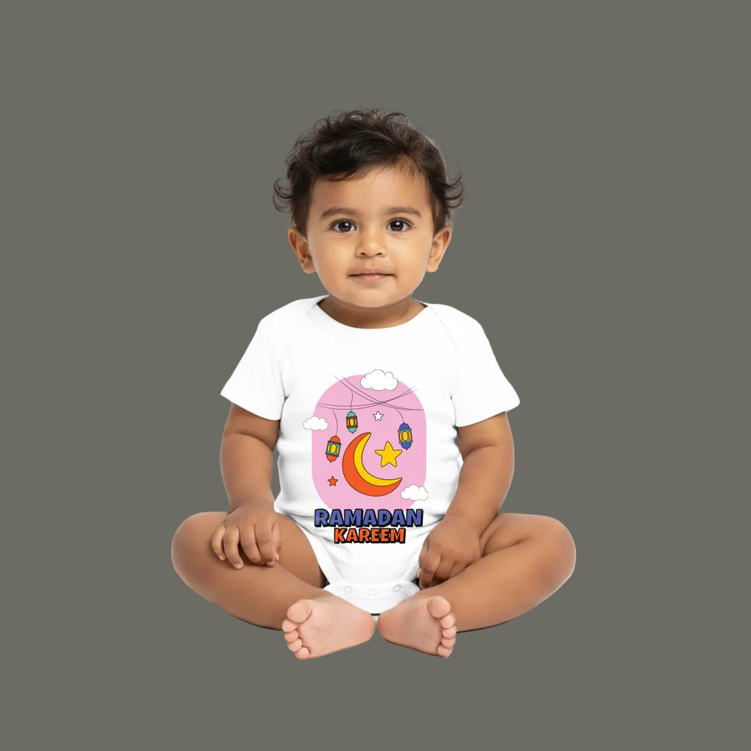 100% Cotton Ramadan Baby Onesie - Short Sleeve Infant Romper with Snap Closure - Breathable Newborn Ramadan Kareem Romper