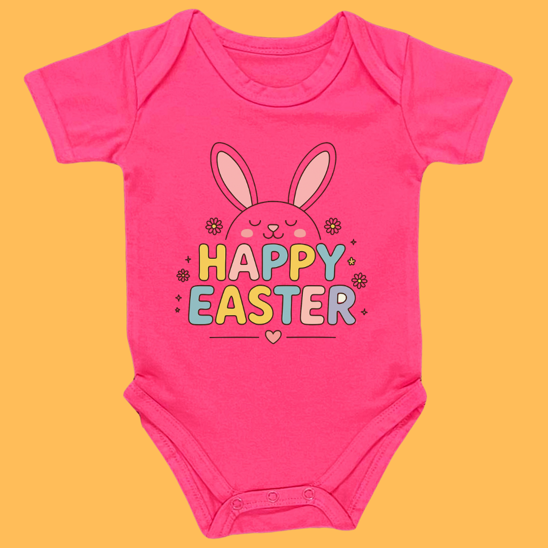 Happy Easter Bunny Baby Bodysuit, 100% Cotton Onesie with Carrot Design